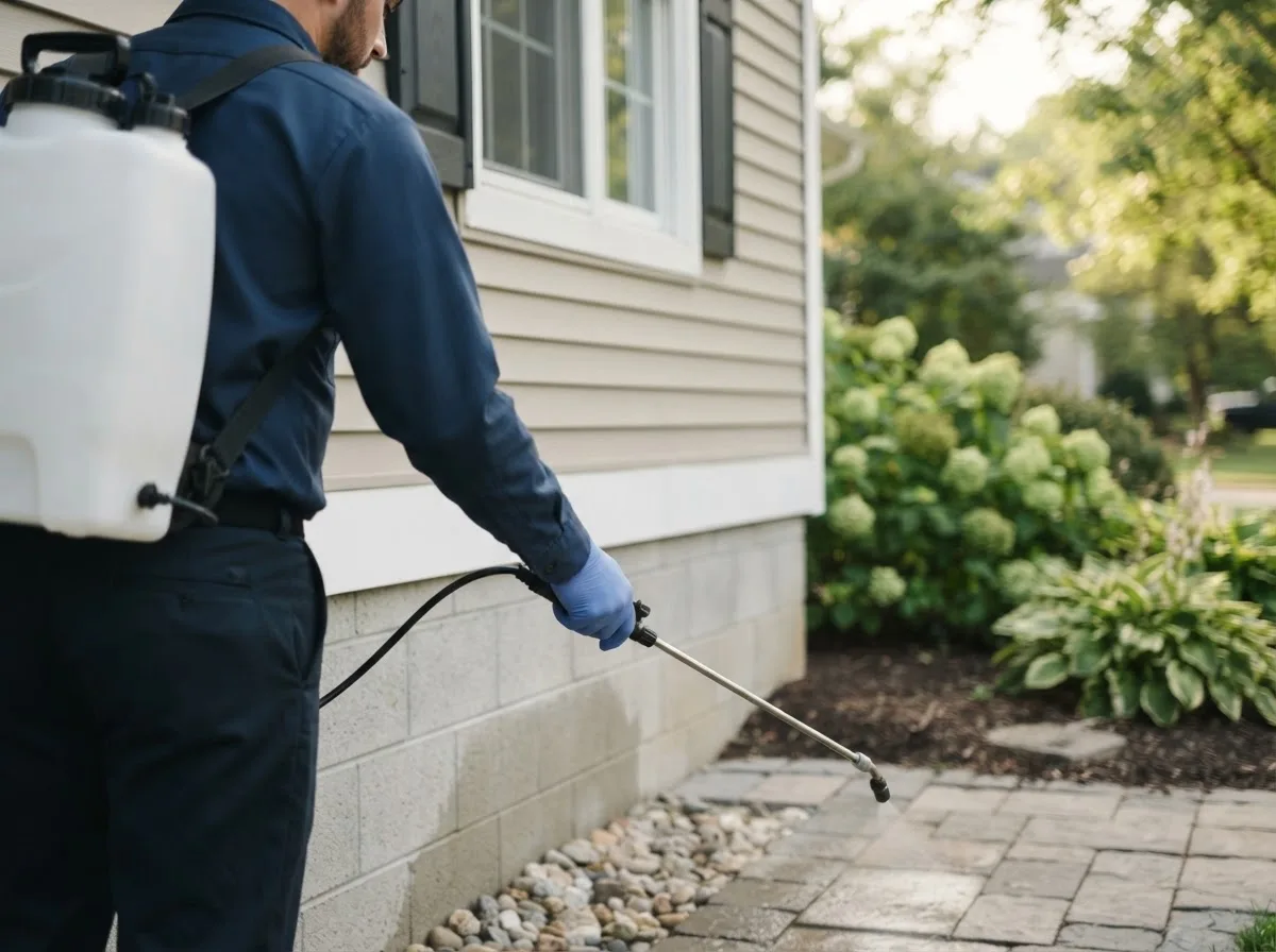 Pest control technician inspecting a home in Forksville, PA